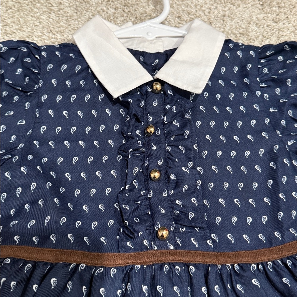 Janie and Jack Navy Dress with Horse Pattern - Picture 4 of 8